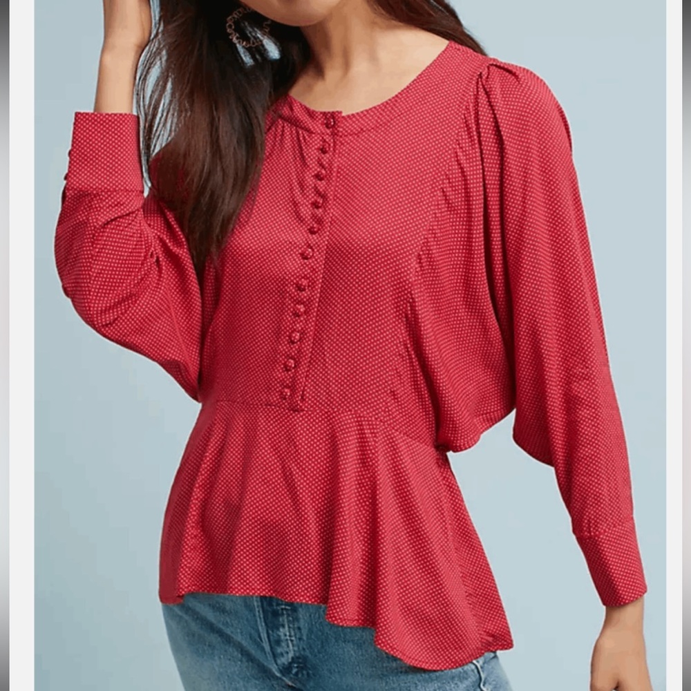 Maeve Anthropologie Chatham Blouse Polka Dot Top Red Womens Size Medium